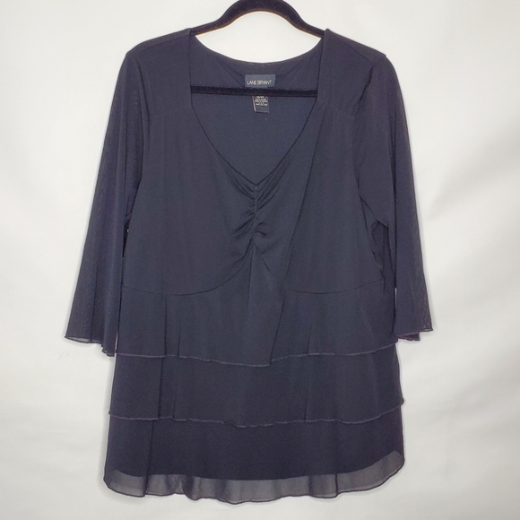 Lane Bryant Tiered Semi-Sheer Black Top Size 18/20 Stretch V-neck Dark Romantic - Picture 5 of 11